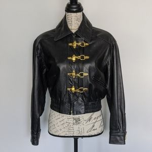 Black Bomber Jacket St. John Collection Leather